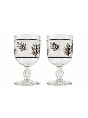 Vintage Libbey Frosted Silver Leaf Goblets Set of 2 Mid Century Wine Glasses Ele